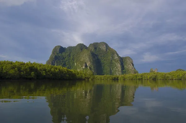 Tajlandia | Potężne grzbiety wapiennych skał, wyłaniające się spośród mangrowych zarośli